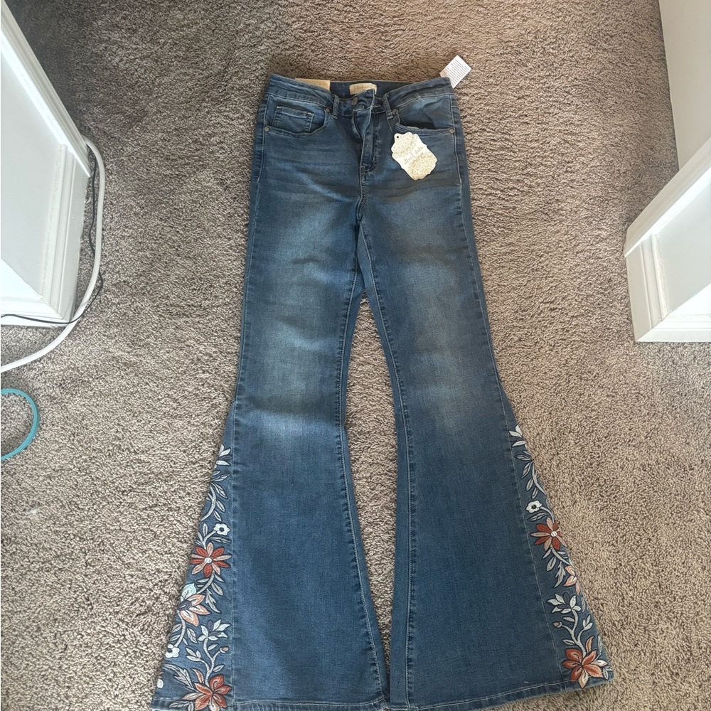 Altar'd State Blue Floral Flare Jeans